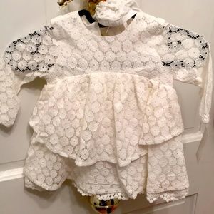 Snow White Lace Baby Dress/matching diaper cover